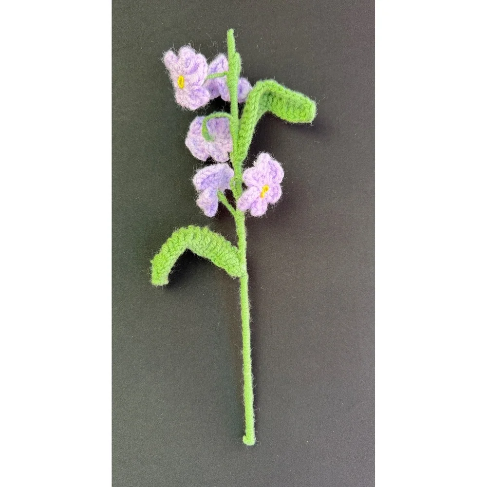 Handmade Crochet Flower Bouquet 5pc Pink Purple Roses Tulip Cottagecore Decor